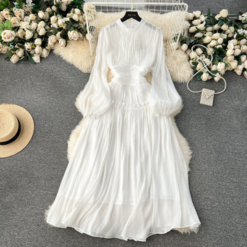 A line Scoop Long Sleeves White Holiday Dresses Women's Dress SD1289